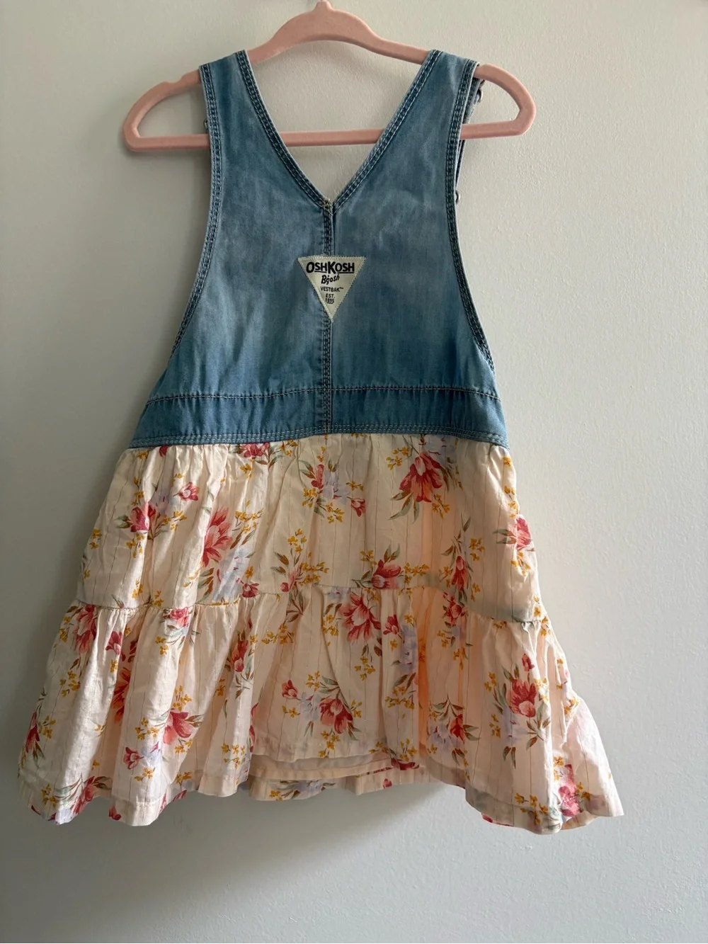 OshKosh B'gosh Denim Bib Overall Dress with Cream Floral Skirt